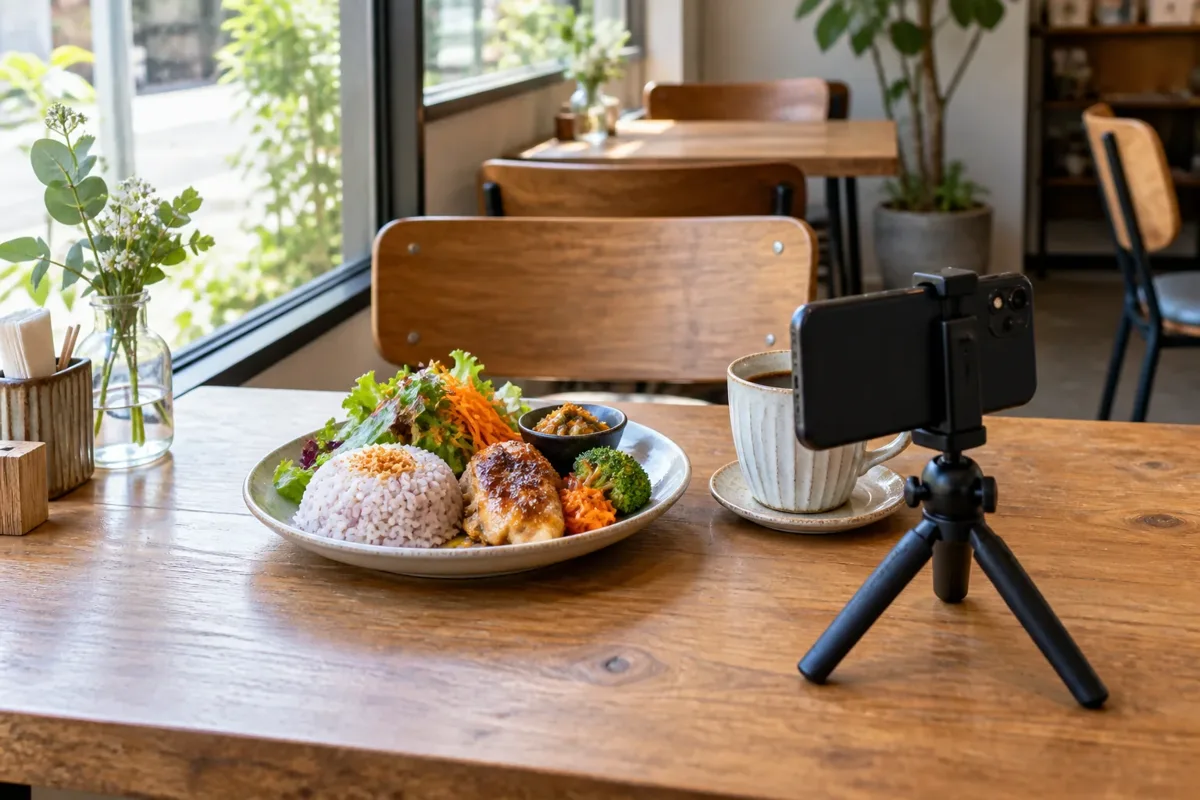 料理をスマートフォンで撮影するイメージ